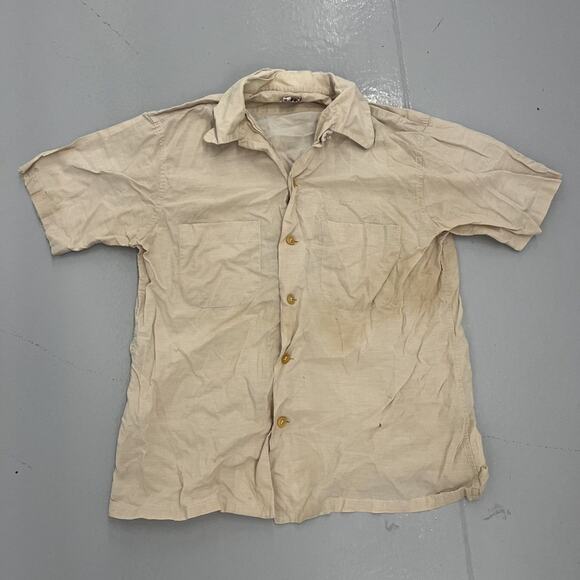Vintage 50s Norris Casuals Tan Cotton Loop Collar Shirt - Picture 1 of 6